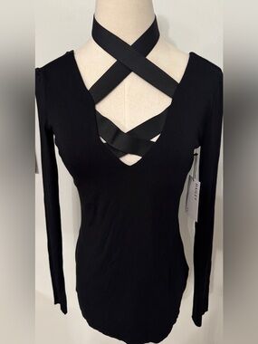 Bailey 44 Black Long Sleeve Crisscross V-Neck Top